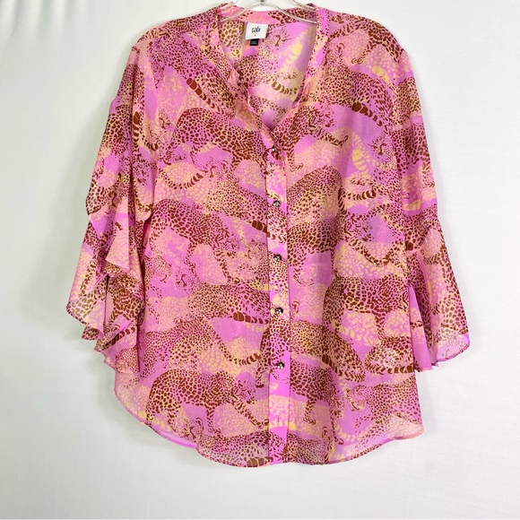 Cabi Minx Blouse #5711 Lilac Leopard - Picture 2 of 5